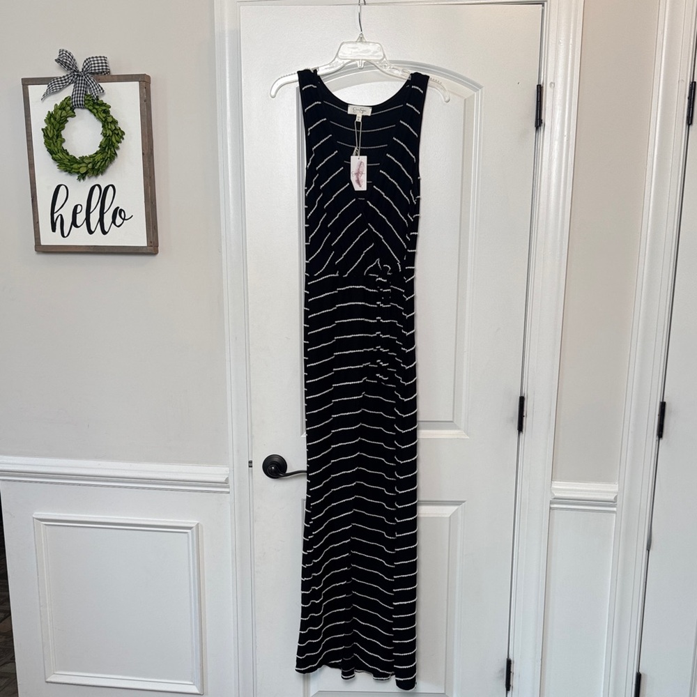 Black and White Striped Maxi Dress - Sleeveless
